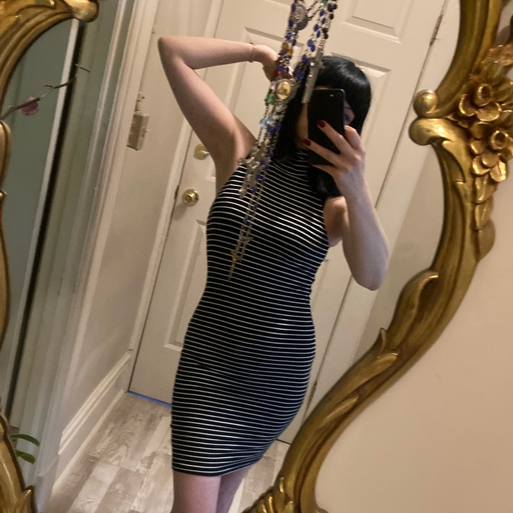 AA Striped Mock Neck Black and White Sleeveless Dress